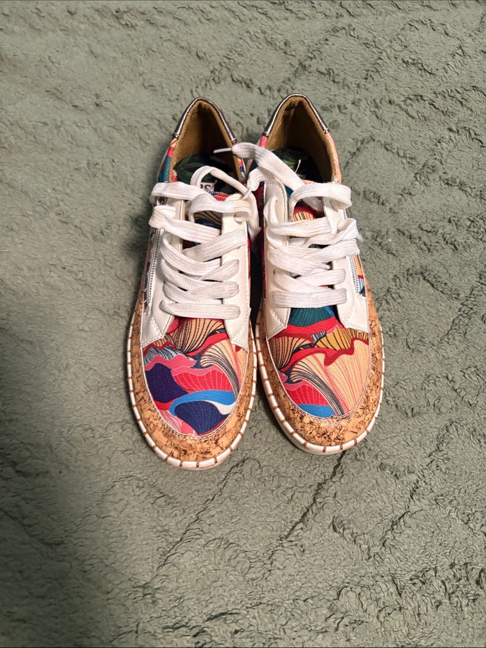 Colorful Patterned Sneakers with Cork Trim